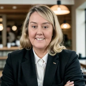 Headshot of blonde woman in business suit.